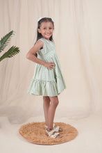 Load image into Gallery viewer, Green Check Lace Dress for Girls | Muslin Cotton
