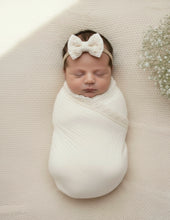 Load image into Gallery viewer, Organic Muslin Baby Swaddle/Blanket With Lace | Cuddle Cloud Infant Wrap
